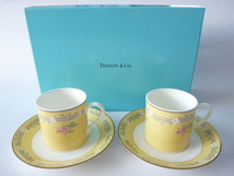 ★ティファニー TIFFANY&Co. ピンクチューリップ Pink Tulip カップ&ソーサー ペア 2客セット 中古品★_画像1