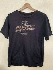 eddie-bauer エディーバウアー　ロゴプリント　半袖Tシャツ　ネイビー　アウトドア　キャンプ　メンズ　古着　M