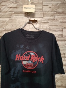 men's G749 Hard Rock Cafe ハードロックカフェ グアム 星条旗 ロゴ プリント 半袖 Tシャツ L ネイビー