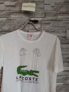 men's G768 LACOSTE L!VE ＆ HONET ラコステ ホネット コラボ 半袖 Tシャツ S ホワイト ダブルネーム