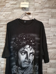 men's G936 ビッグサイズ MICHAEL JACKSON マイケルジャクソン ビッグ フェイス プリント 半袖Tシャツ 4XL ブラック