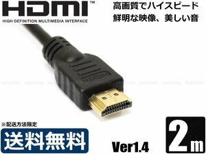 HDMIケーブル Ver1.4　3D映像対応　2m 【在庫あり】送料無料/1-24N