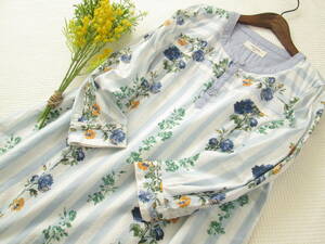 super hakka feuille Super Hakka fi-yu large size 15 * cotton 100% brilliant . floral print band color tunic shirt 