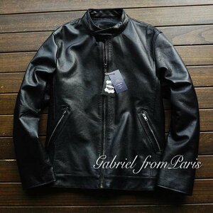 最高峰16万■新作Gabriel シンプル ミニマムスタイル・ブラック イタリアンレザー 牛革 ライダースジャケット/40/XL