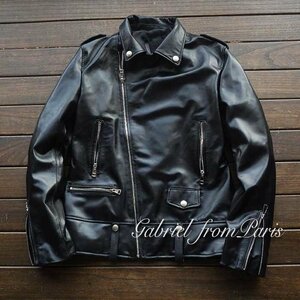 最高峰15万 Gabriel 本革 艶 スタンダード ダブルライダース・イタリアンレザー ラムジャケット/44/XXXL