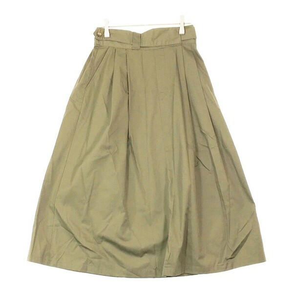 【09606】美品 ikka スカート Lサイズ グリーン 良品 イッカ 膝丈スカート シンプル ボタン カジュアル カーキ レディース ウエストゴム