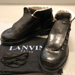 未使用! LANVIN PARIS ランバン マウンテンブーツ レザー／リザード ブラック サイズUK10(29cm) イタリア製 スペア紐,保存袋付 劇レア！