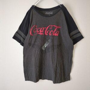 CocaCola コカコーラ Tシャツ ラグラン 袖ライン 古着 灰 黒