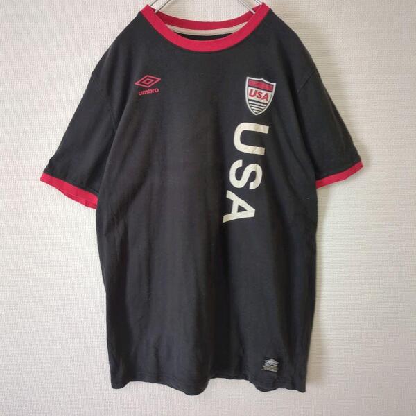 UMBRO アンブロ Tシャツ 半袖 リンガー USA 黒 赤 ブラック レッド Lサイズ 古着 メンズ