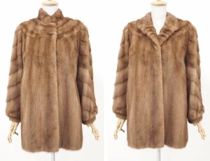 お値打ち品【 ORIFINAL ELEGANCE FUR / SAGA SELECTED / 日本製 】 高級毛皮 パステルミンク ◆ハーフコート 75cm丈/ブラウン/11号 ◆U450Y