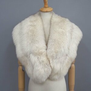  beautiful goods * beautiful color [ SAGA FOX* Japanese clothes *. equipment OK ]Y1000~ high class fur blue fox * shawl width :30cm back surface removal OK eggshell white *U684T