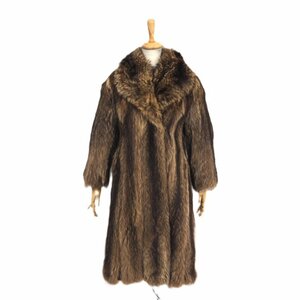  beautiful goods [ Rotiny*Y1000~ ] high class fur tea ina raccoon ( asian racoon )* long coat :105cm hook & I specification Brown *U421T