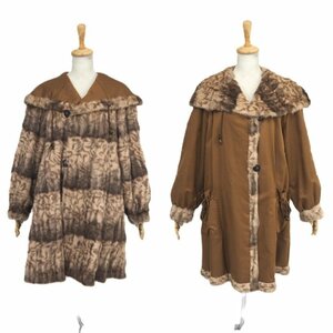 美品【 ETERNA FURS★リバーシブル 】高級毛皮　ロシアリス×生地◆セミロングコート：89cm丈　フード変更可能　ベージュ×ブラウン◆U508T