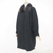 美品【 ETERNA FURS / ライナー取外し可 / 日本製 】高級毛皮 ポリ / ナイロン×フォックス ◆ロングコート 93cm丈 ◆ブラック ◆U494Y_画像3