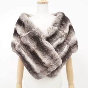  beautiful goods [ queen of furs * Japanese clothes *. equipment OK / Y1000~ ] high class fur chinchilla * shawl width :37cm× length :144cm * white × black *U539Y