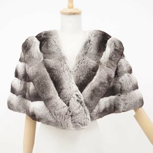  beautiful goods [ queen of furs * Japanese clothes *. equipment OK / No-brand ] high class fur chinchilla * shawl height :43cm× length :156cm * white × black *U540Y
