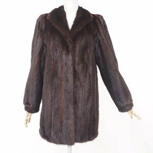 美品【 銀 SAGA MINK / BIGサイズ 】 高級毛皮 ダークミンク ◆セミロングコート 80cm丈 ◆ダークブラウン ◆サイズ 17号 ◆U570Y