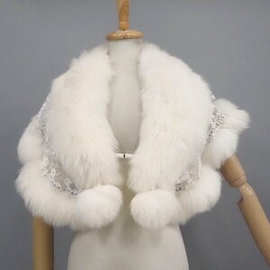 beautiful goods [ silver SAGA FOX /chu-ru entering design / rare design ] high class fur shadow fox * shawl height :33cm * white *U680Y