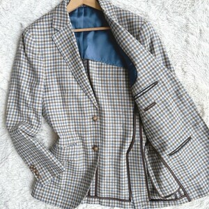 [ первоклассный шелк linen Blend ]HACKETT - Kett London tailored jacket шелк лен шелк linen. Anne темно синий в клетку Kiyoshi . мужской M