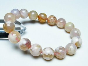 銀座東道◆極品天然AAAAA桜メノウ チェリーブロッサムアゲート ブレスレット 13mm [T213-1673]