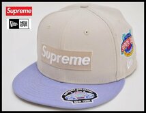 良品 Supreme シュプリーム 23AW ニューエラ 刺繍 Championships Box Logo 60.6cm NewEra ボックスロゴ キャップ ベージュ×薄紫 7 5/8_画像1