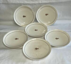 知山窯 皿 6枚 お皿 金彩 魚模様 レトロ 食器 洋食器 プレート 陶器 銘々皿 取り皿 白磁 箱なし