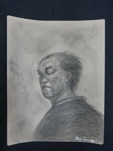 【模写】鴨居 玲 自画像 鉛筆画 紙本著色 ・額縁無し・洋画・印刷やコピーではなく人が描いた絵・kr02x