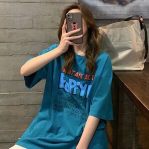 【人気商品】レディース　ゆったり　グリーン　Tシャツ　L　半袖　プリント