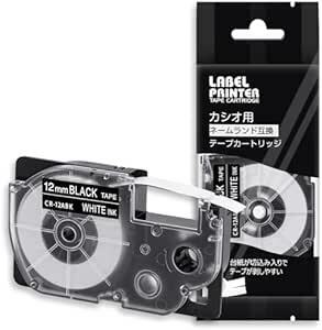 1個 12mm 黒地白文字 CR-12ABK と互換性のある カシオ ラベルライター ネームランド テープ (XR-12ABK