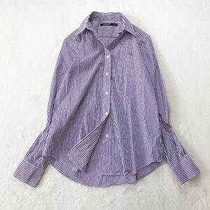 LAUREN RALPH LAUREN low Len Ralph Lauren stripe Logo embroidery shirt long sleeve cotton purple white 