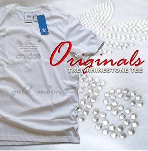 ■新品タグ付■adidas MENS：O XL LL オリジナルス TREF RHINESTONE TEE アディダス ORIGINALS トレフォイル ラインストーン 白 Tシャツ
