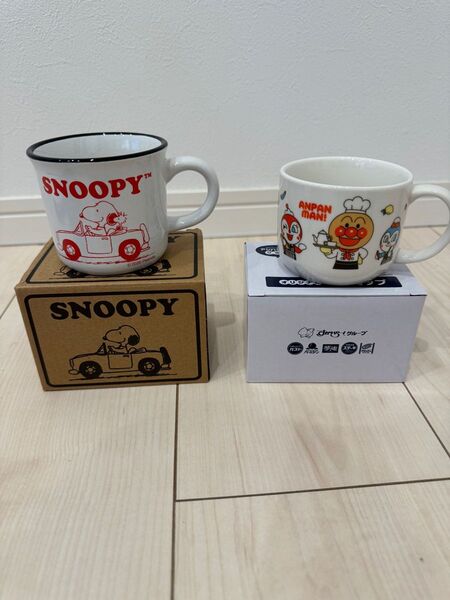 【新品2点】陶製マグカップ スヌーピー アンパンマン
