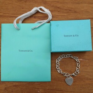 TIFFANY&CO. ティファニー ブレスレット シルバー925 ロゴ印字 ハート形プレートタグ付 28g 17cmチェーン SILVER SV925 銀 ユーズド 中古 