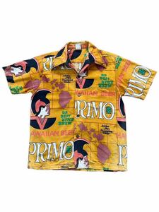 ●●vintage 70'sハワイ製 HAWAIIAN HOLIDAY ハワイアンホリデー PRIMO BEER プリモビール アロハ ハワイアンシャツ サイズM オレンジ●●