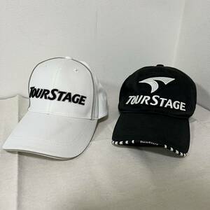 SI■ TOUR STAGE ツアーステージ キャップ 2点セット 黒 白 ゴルフ スポーツ LLサイズ フリーサイズ ロゴ シンプル アウトドア 