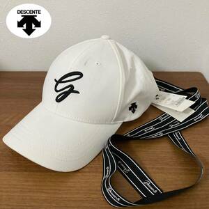 TA# не использовался DESCENTE Descente колпак белый белый лента имеется колпак шляпа спорт 57cm с биркой полиэстер Logo вышивка 