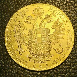 外国古銭 オーストリア 1890年 4ダカット金貨 フランツ・ヨーゼフ1世 双頭の鷲 ハンガリー国王 古銭 大型金貨の画像2