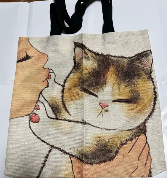 かわいい猫ちゃんバッグ(表裏同じ柄)横40cm縦40cm取手30cm