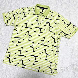  Munsingwear wear [ finest quality!! large size ] polo-shirt Golf wear LL XL yellow total pattern penguin short sleeves for summer rayon MUNSING WEAR 1 jpy ~