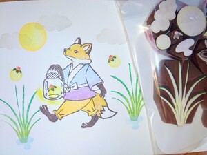 ＊★tobira★＊ 消しゴムはんこ ハンドメイド 中古《狐　鳥獣戯画　蛍　月　夜散歩》★葉書*御朱印*手紙*カード等に【定形外￥140】