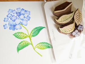 消しゴムはんこ 中古 ハンドメイド《あじさい　紫陽花》★葉書*御朱印*手紙*カード等に【定形外￥120】アレンジしやすいパーツセット