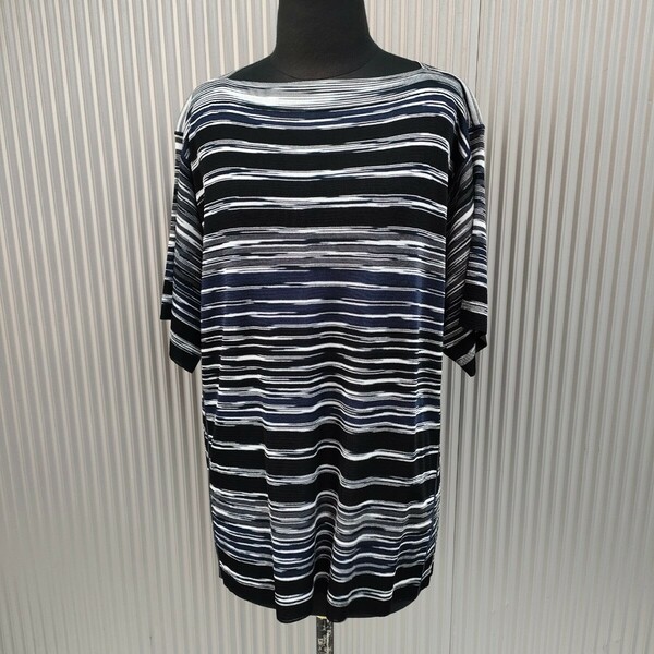 【極上/90s/00s/伊製】新品同様/ミッソーニMISSONI/古着/オレンジタグ/オンワード/柄物/ボーダー/スラッシュドネック/レーヨンニット/48