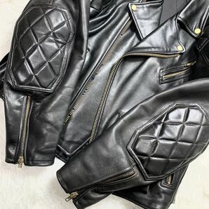 極希少/3L ●KADOYA カドヤ ライダース レザージャケット ダブル パデッド キルティング カウレザー 本革 ブラック 黒 バイク バイカーの画像5