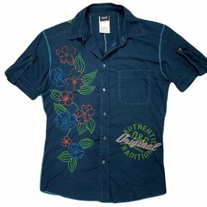  прекрасный товар / вышивка *DOLCE&GABBANA Dolce & Gabbana Dolce&Gabbana D&G рубашка короткий рукав tops цветочный принт aro - L размер темно-синий темно-синий весна лето стандартный товар 