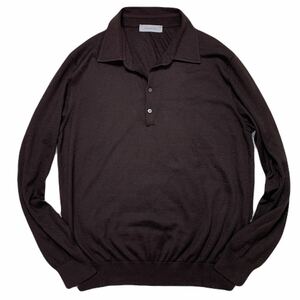 極美品/最高級シルク ●Ermenegildo Zegna エルメネジルドゼニア ポロシャツ ニット 長袖 XL 50サイズ カシミヤ 山羊毛 絹 薄手 イタリア製