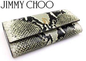 13 десять тысяч новый товар *JIMMY CHOO Jimmy Choo * чёрный × пепел серия Sune -k рисунок кожа Continental бумажник длинный кошелек 1 иен 