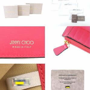 9万新品◆JIMMY CHOOジミーチュウ◆軽量グレインレザーロゴプレート三つ折り財布 濃ピンク系 1円の画像9