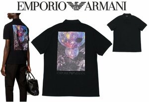 11万新品◆XL◆EMPORIO ARMANI アルマーニ◆黒ギャラクシー グラフィックプリントポロシャツ『Surreal』1円