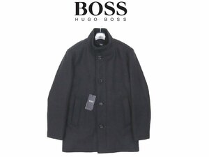 20万新品◆52＝XL◆BOSS ヒューゴボス カシミア混濃灰レイヤード風中綿入りウールコート 1円