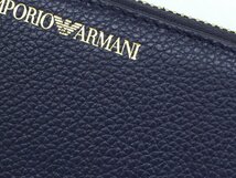 7万新品◆EMPORIO ARMANI アルマーニ 紺青ロゴ入りレザーラウンドジップ長財布1円_画像7